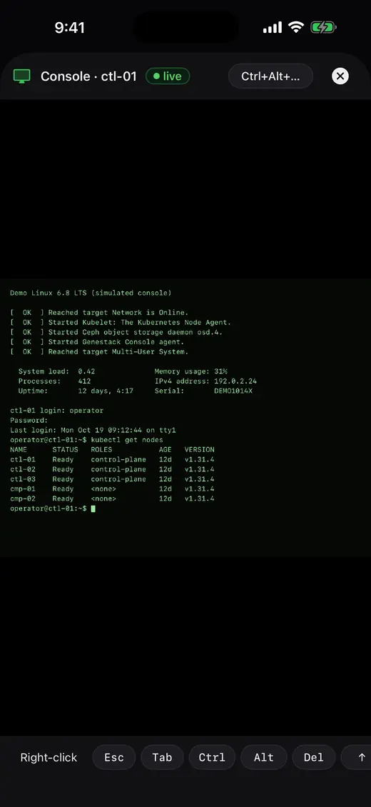 Genestack Console for iPhone: Console (simulated demo data)