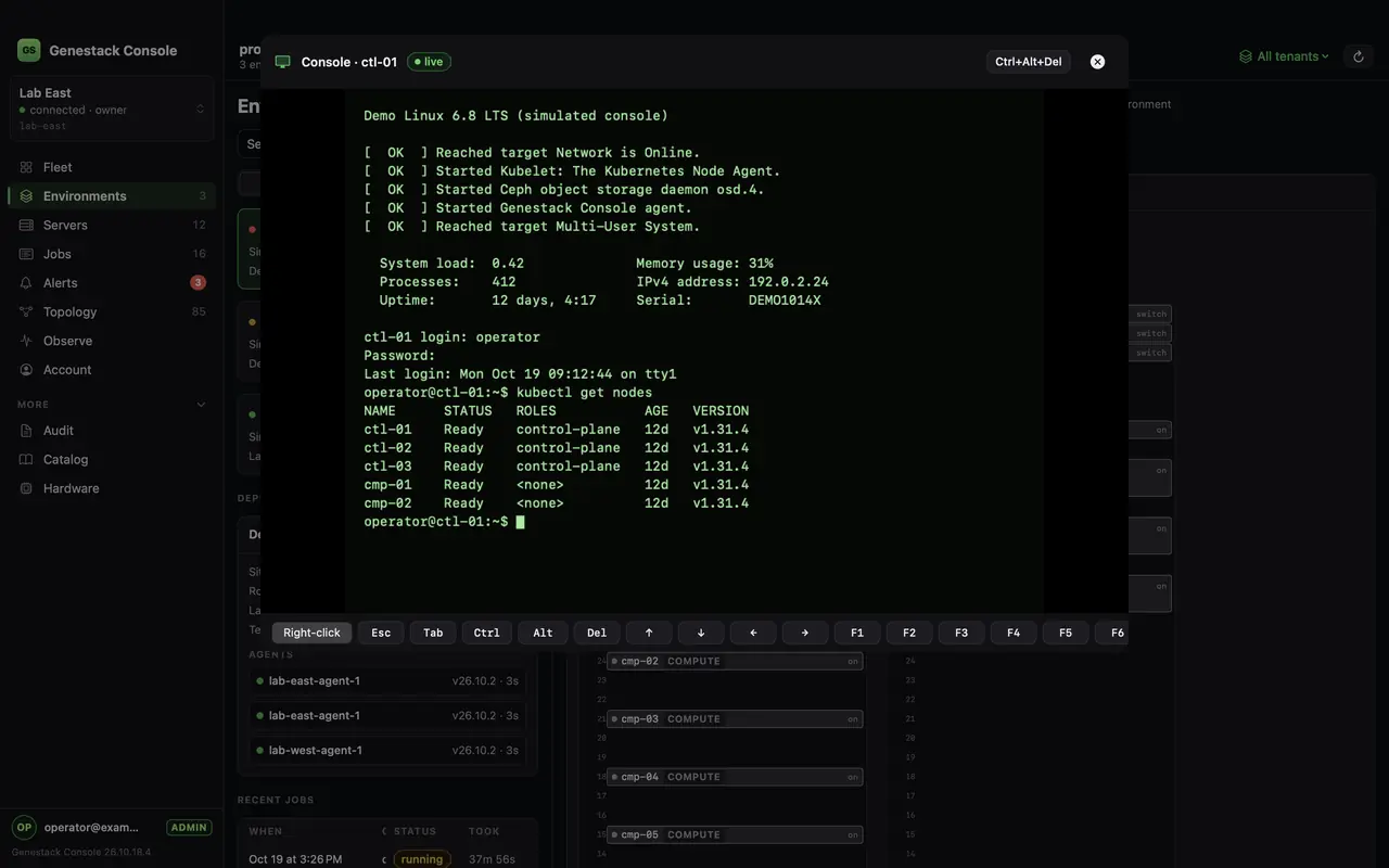 Genestack Console for Mac: Console (simulated demo data)