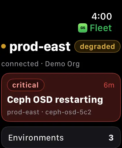 Genestack Console for Watch: Glance (simulated demo data)