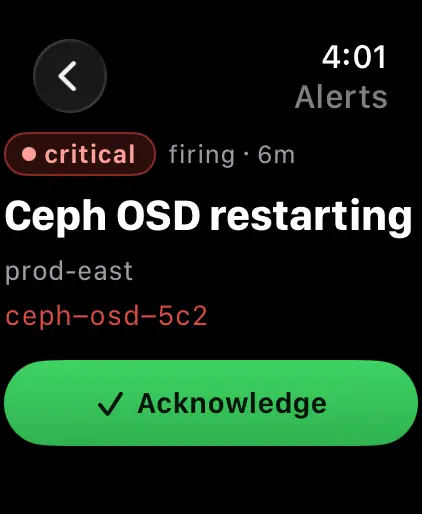Genestack Console for Watch: Alert detail (simulated demo data)