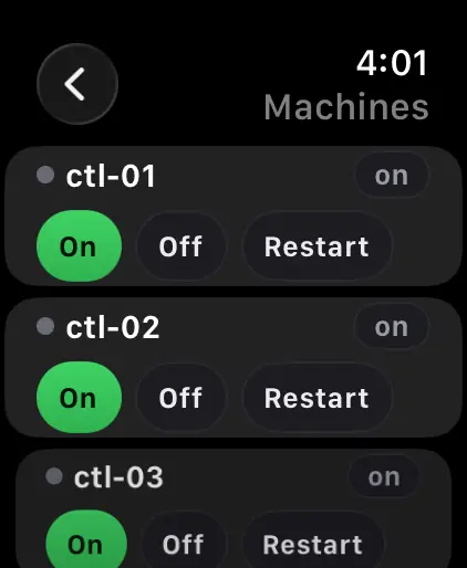 Genestack Console for Watch: Machines (simulated demo data)